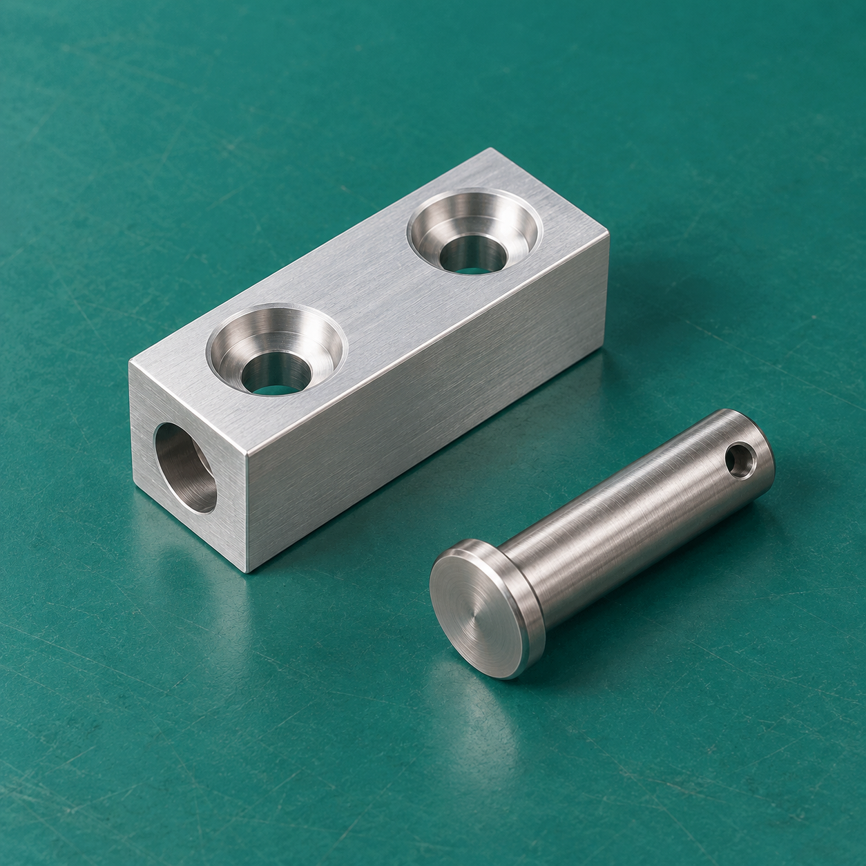 Machined aluminum connector block and stainless steel clevis pin for outdoor recreation equipment