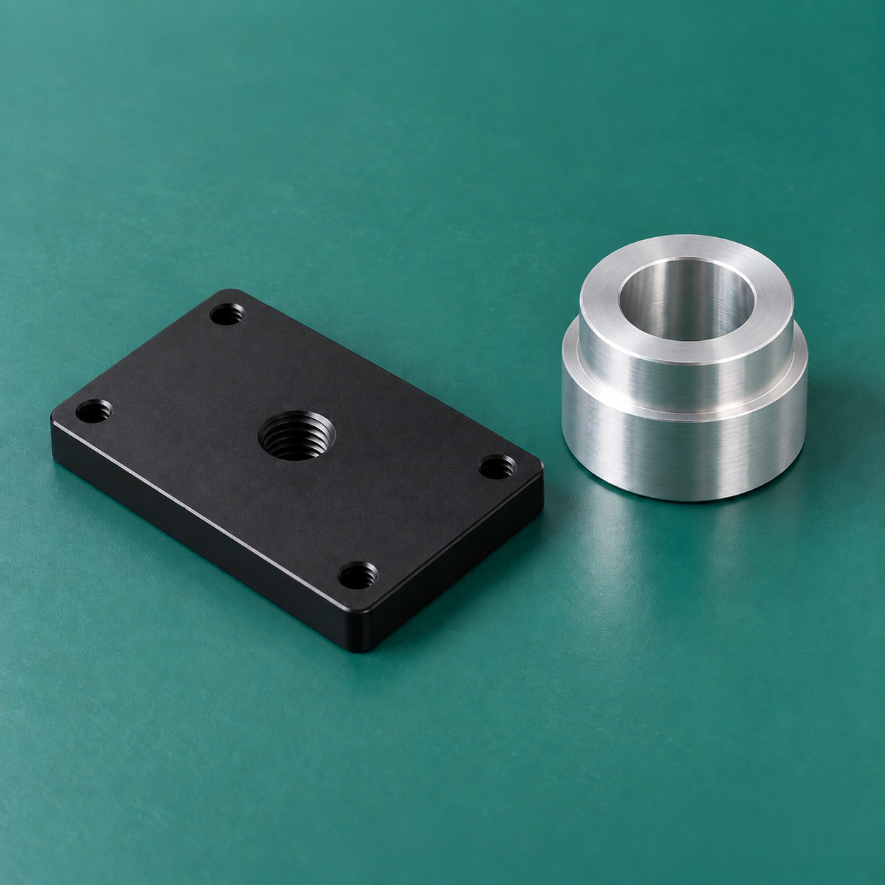 Gia công CNC linh kiện máy tự động hóa gồm tấm gá nhôm, giá đỡ, trục thép và đồ gá cơ khí theo bản vẽ