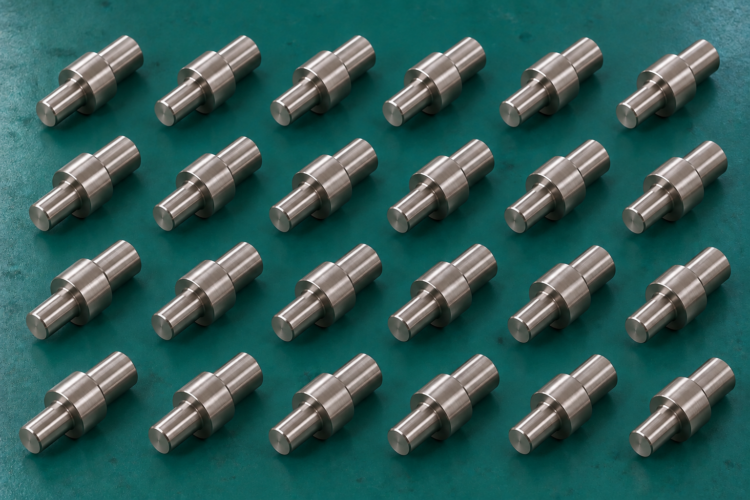 Mass-produced CNC turned stainless steel shafts for food and beverage equipment.