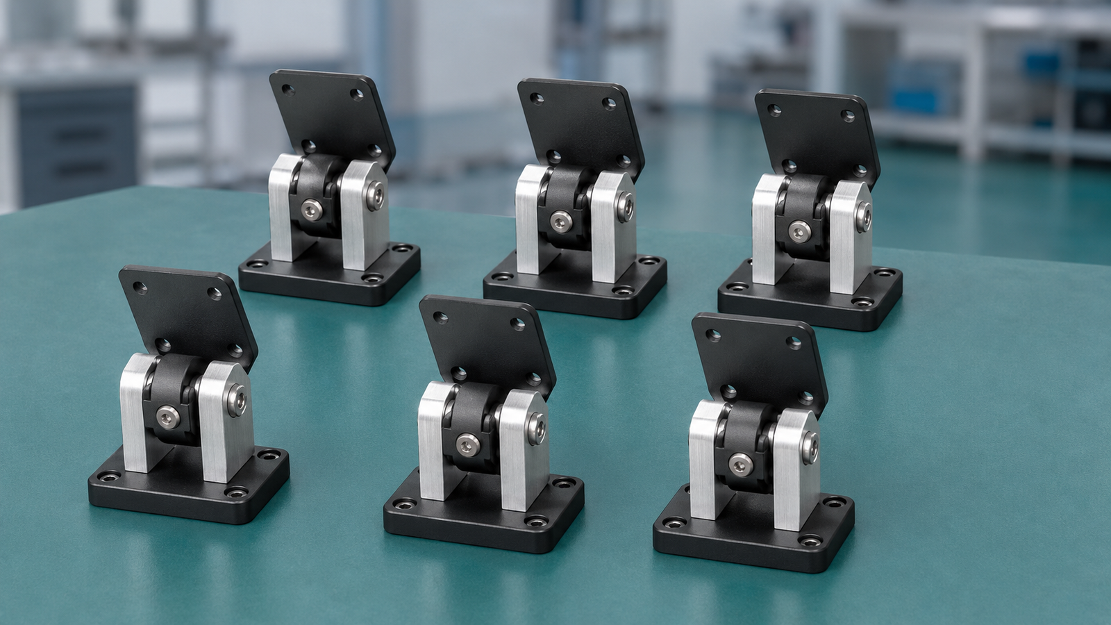 Custom mechanical assembly with CNC machined aluminum brackets, steel shafts, bearings, bushings and fasteners