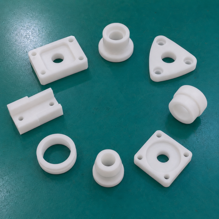 Gia công CNC linh kiện thiết bị công nghiệp gồm trục thép, bạc lót, vỏ máy và giá đỡ cơ khí theo bản vẽ